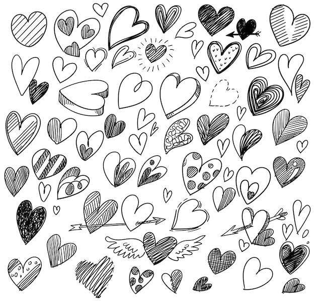 Set of different doodle hearts sketch design