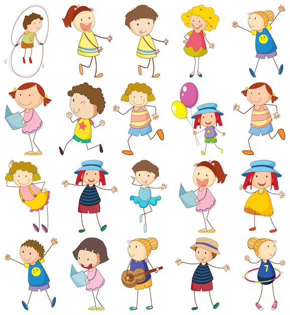 Set of different doodle kids cartoon character