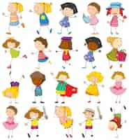 Free vector set of different doodle kids cartoon character