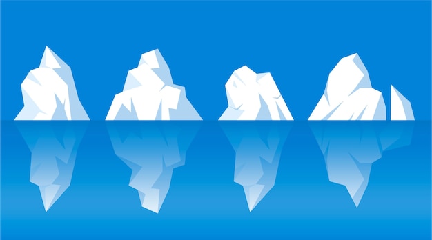 Set of different drawn icebergs