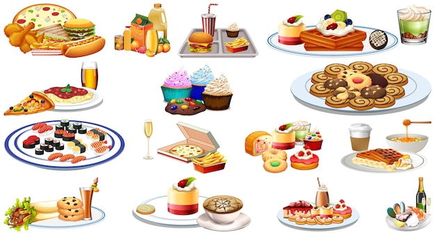 Free vector set of different foods and beverages