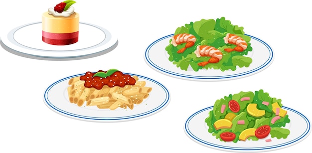 Free vector set of different foods on plates