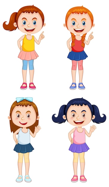 Free vector set of different girls cartoon characters