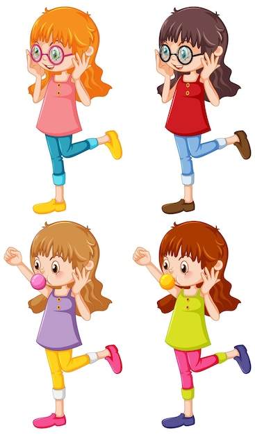 Free Vector set of different girls cartoon characters