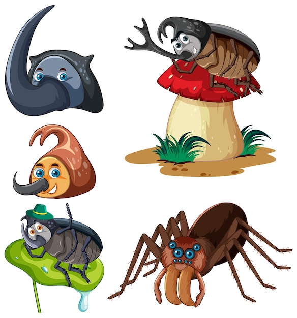 Free Vector set of different insects and beetles in cartoon style