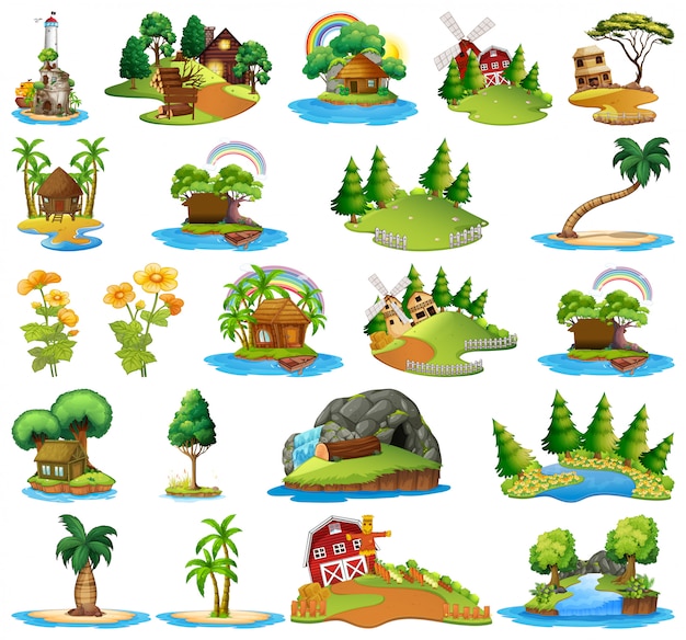 Set of different island scenes