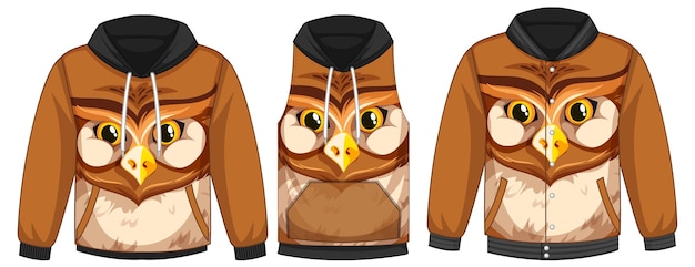 Free Vector set of different jackets with owl face template