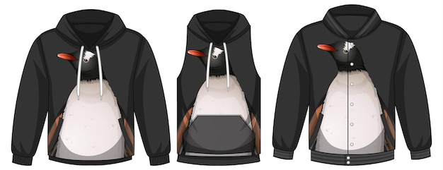 Set of different jackets with penguin template