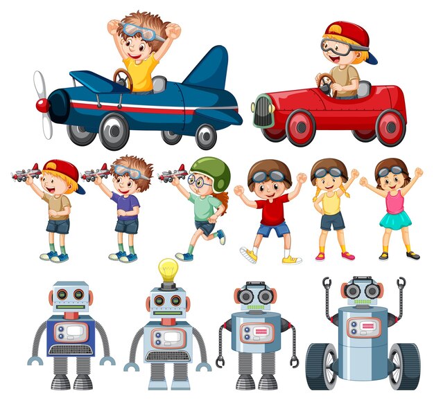 Set of different kids in car toy