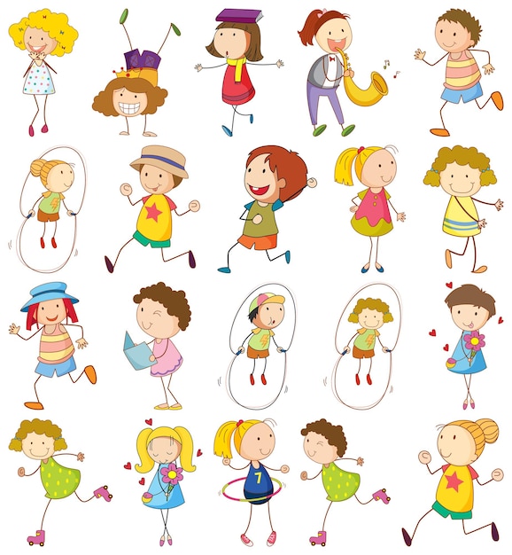 Free Vector set of different kids in doodle style