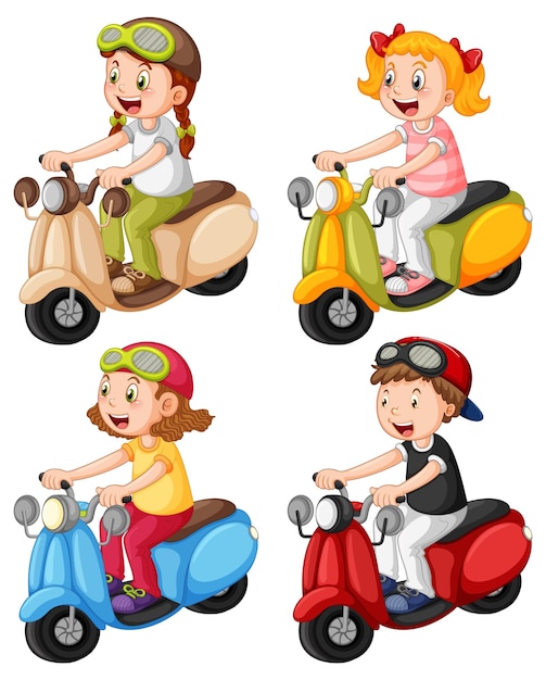 Free Vector set of different kids riding motorcycle