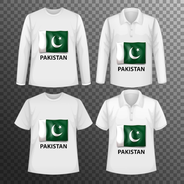 Free Vector set of different male shirts with pakistan flag screen on shirts isolated