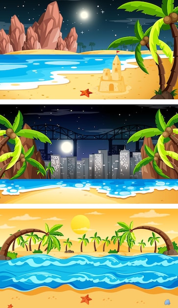 Free Vector set of different nature horizontal scenes