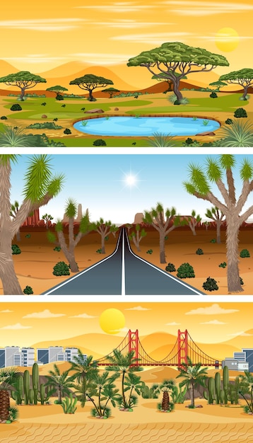 Free Vector set of different nature horizontal scenes