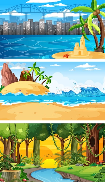 Set of different nature horizontal scenes