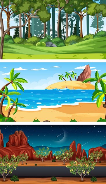 Set of different nature horizontal scenes