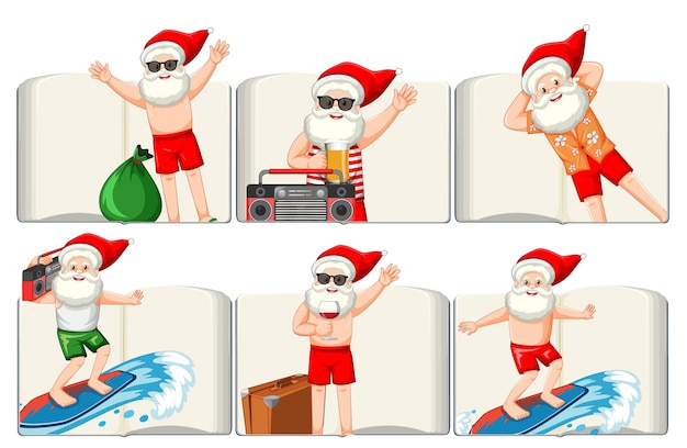 Free Vector set of different opened blank books with santa claus