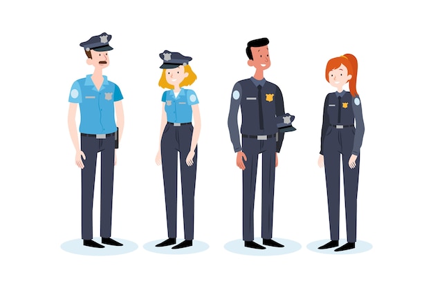 Set of different police people