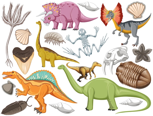 Free Vector set of different prehistoric dinosaur animal