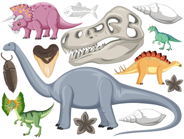 Set of different prehistoric dinosaur animal