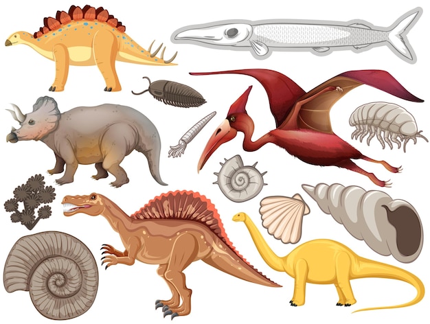 Set of different prehistoric dinosaur animal