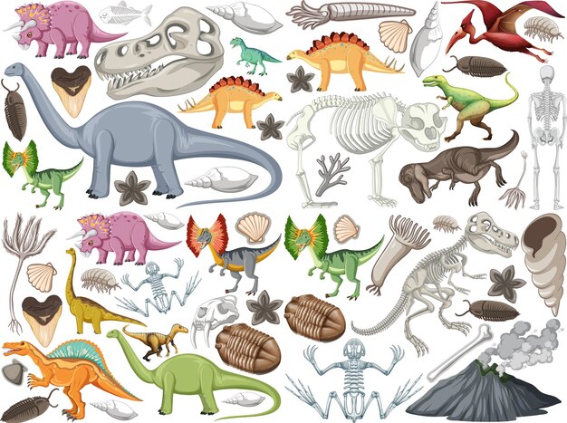 Set of different prehistoric dinosaur animal