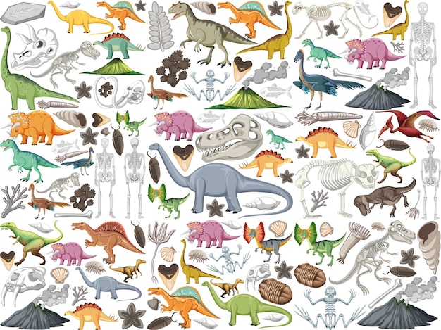 Set of different prehistoric dinosaur animal