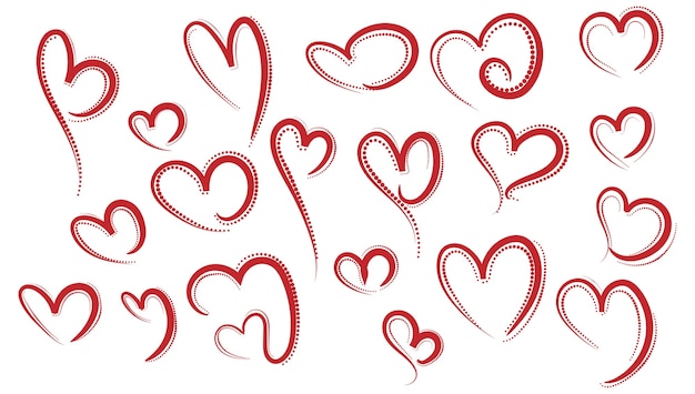 Set of different red hearts sketch set