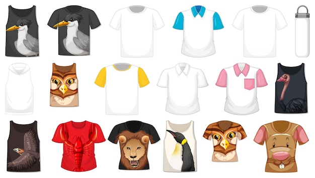 Free Vector set of different shirts and accessories with animal patterns