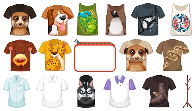 Free Vector set of different shirts and accessories with animal patterns