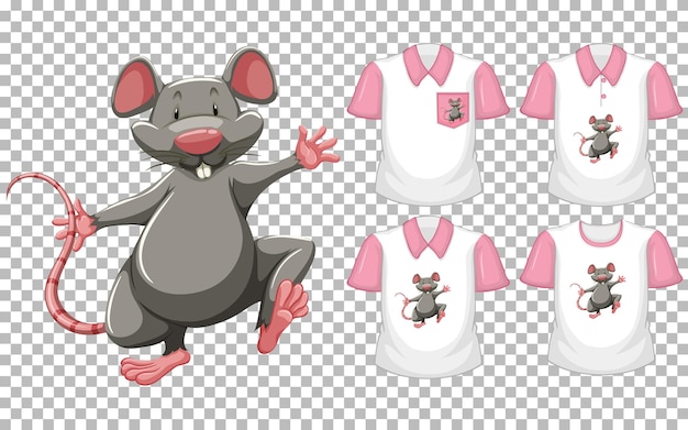 Free Vector set of different shirts with mouse cartoon character isolated on transparent background