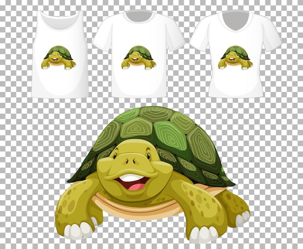 Free Vector set of different shirts with turtle cartoon character isolated on transparent background