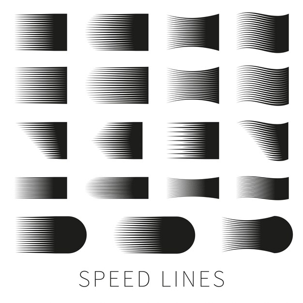 Set of different simple black vector speed line