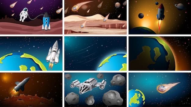 Set of different space scenes