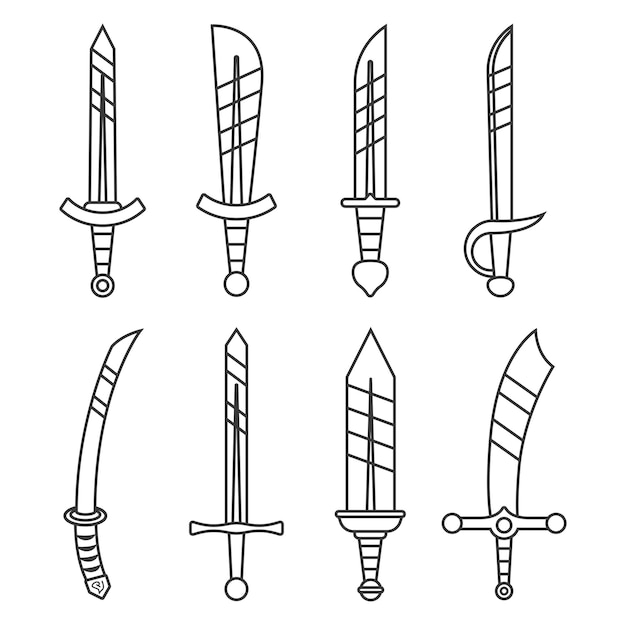 Free Vector set of different style swords line style