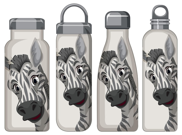 Free Vector set of different thermos bottles with zebra pattern