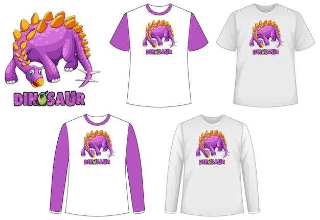 Free vector set of different types of shirt in dinosaur theme with dinosaur logo