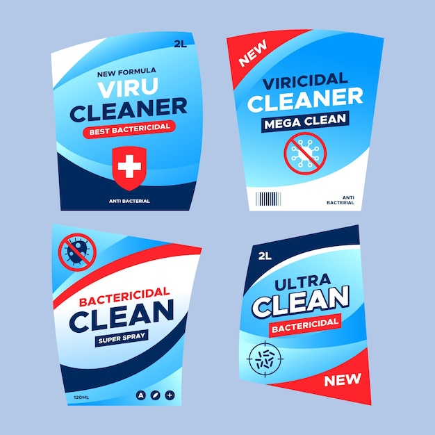 Free vector set of different viricidal and bactericidal cleaner labels