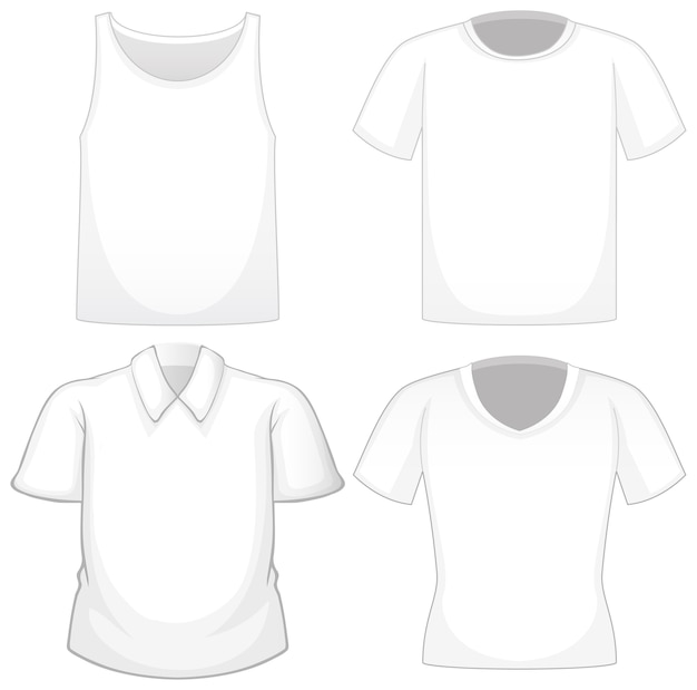 Set of different white shirts isolated on white background