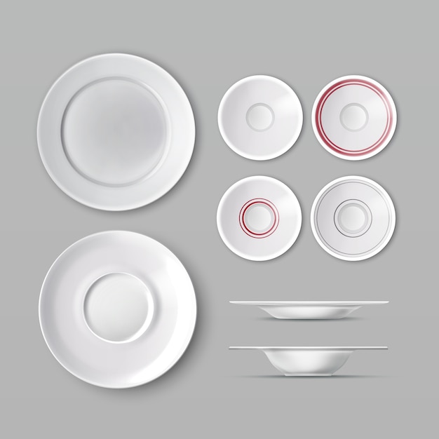 Free Vector set of dishware with white empty plates