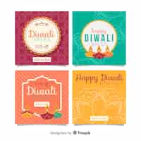 Free vector set of diwali instagram posts