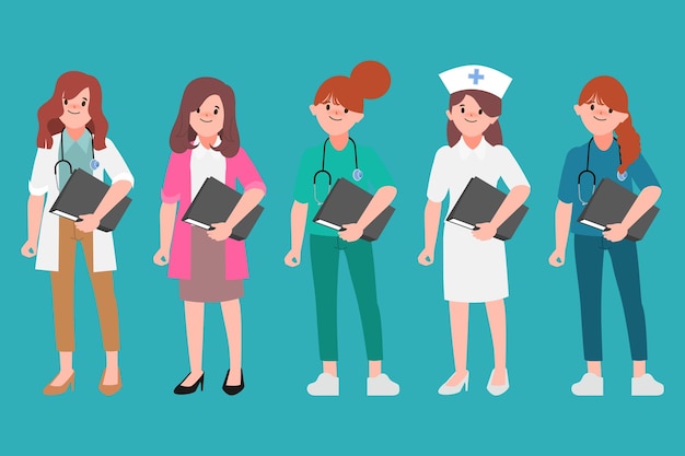 Set of doctor character design. Vector cartoon people design.