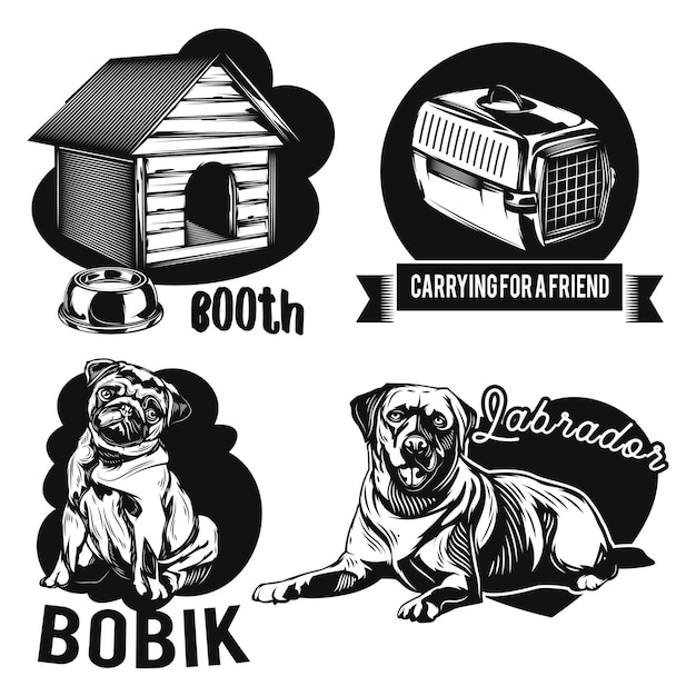 Free Vector set of dogs and animal homes emblems