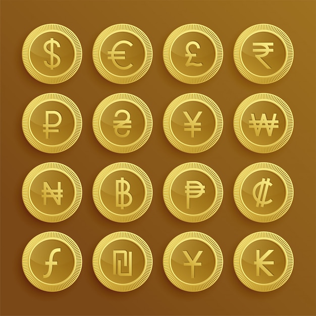 Set of dolden currency icons and symbols