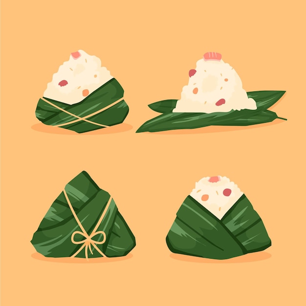 Free Vector set of dragon boat's zongzi