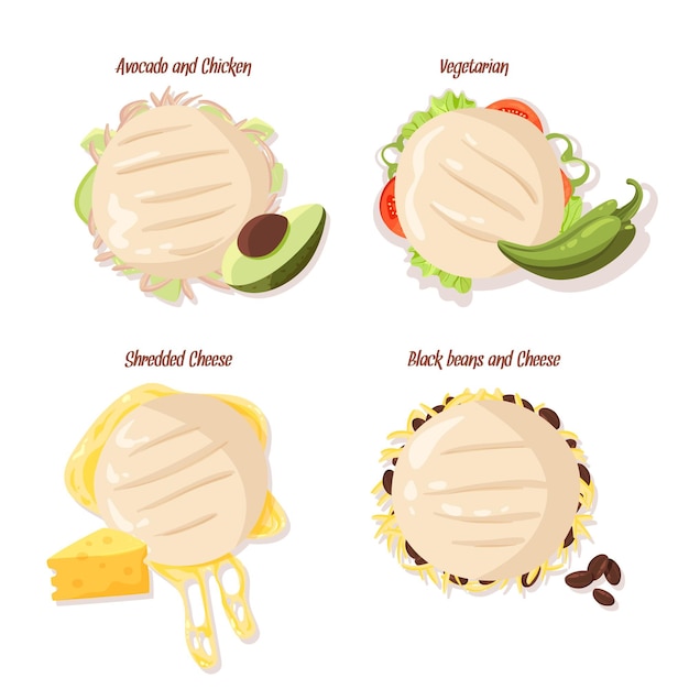 Set of drawn tasty arepas