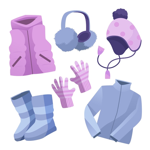 Set of drawn winter clothes