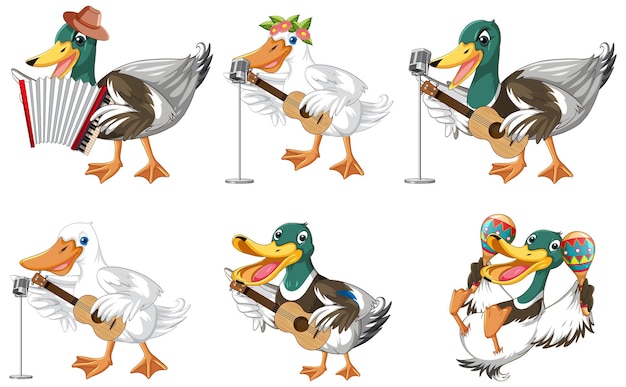 Free Vector set of duckling doing different activities