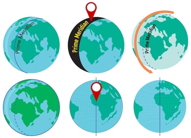 Free vector set of earth with prime meridian line