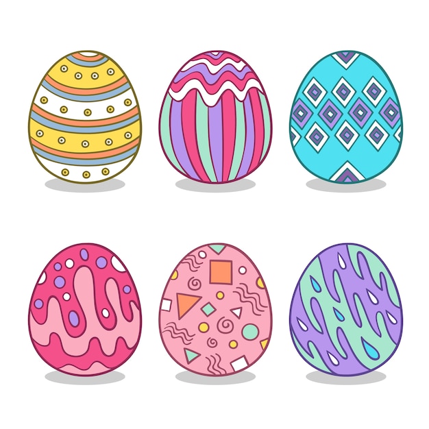 Free Vector set of easter eggs with different texture hand drawn